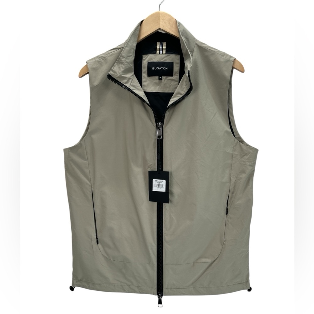 Bugatchi Men’s Full Zip Vest Lightweight Sleeveless Jacket Windbreaker Clay